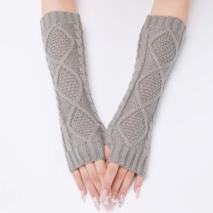 Knitted Arm Sleeves For Women Men Argyle Pattern Cable Knit Fingerless Gloves Winter Warm Wrist Covers Long Hand Warmers