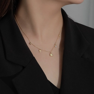 Elegant 925 sterling silver gold lock and key pendant necklace with crystals for women