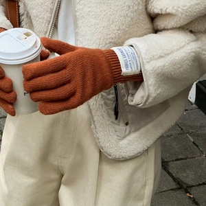 Guantes de punto de lana naranja para mujer y hombre con función táctil de invierno