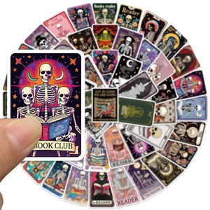 50pcs waterproof tarot skull reader stickers for laptops with gothic book club designs