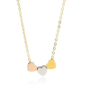 Three-tone heart pendant necklace in gold silver and rose gold for women
