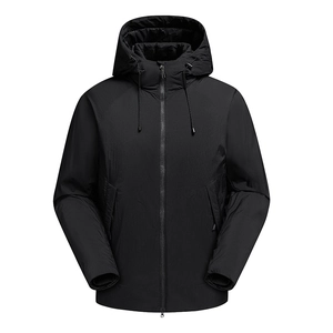 Wasserdichte Herren Winterjacke mit Kapuze in Schwarz aus windfestem Nylon-Gewebe