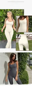 Detail shot of the ribbed knit fabric and seamless stitching on this yoga jumpsuit