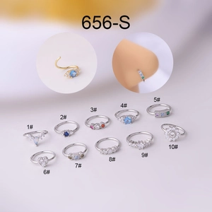 Detailed collection of colorful zircon nose rings in 10 different styles and finishes