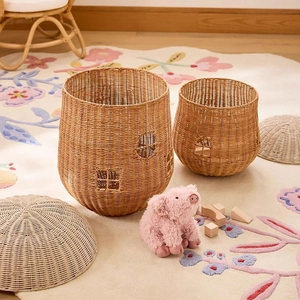 Nordic handmade rattan mushroom house storage baskets for kids toys and home decor