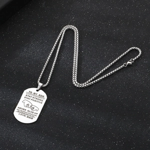 Collier plaque militaire argentée gravée avec message de motivation pour son fils