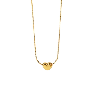 Minimalist 18K gold plated heart pendant necklace with high-polish finish on bead chain