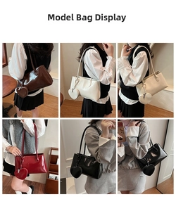 Collage of chic vintage shoulder bags in four colors with matching heart charm