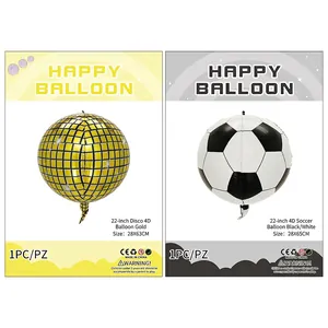 22-inch 4D disco mirror gold balloon and classic black white soccer ball foil balloon set