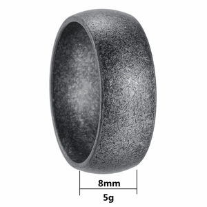Vintage 8mm textured stainless steel ring in antique silver finish for men, 5g weight