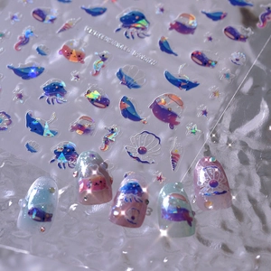 Holografische Meeres-Nagelaufkleber mit Quallen- und Wal-Motiven für Maniküre
