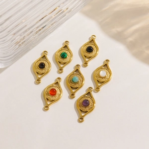 14K gold plated stainless steel eye pendants with natural colorful stones on white background