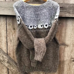 Maglione In Maglia A Girocollo Da Donna Maniche Lunghe Motivo Geometrico Fair Isle Color Block Retro Casual