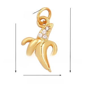 Detailed dimensions of a gold-plated banana pendant with micro-paved rhinestones