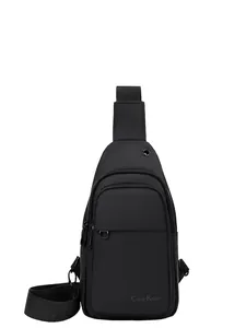 Minimalist Men Chest Bag Waterproof Oxford Cloth Multi Pocket Sling Crossbody Bag For Casual Travel Headphone Hole