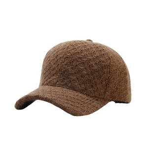 Solid color warm knitted baseball cap in dark brown for autumn and winter outdoor wear