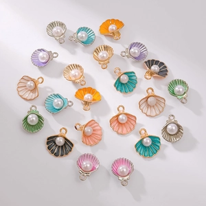 Shell Charms Alloy Enamel Faux Artificial Pearl Ocean Theme DIY Jewelry Making Pendants For Earrings Keychains