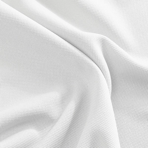Close-up of white breathable piqué knit fabric with soft texture for dry-fit polo shirt