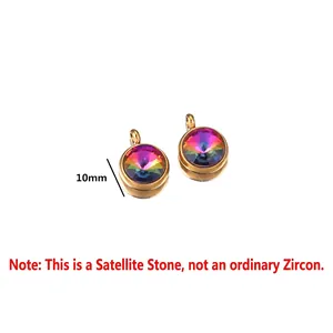 10mm golden stainless steel pendant with rainbow rivoli stone for DIY jewelry making