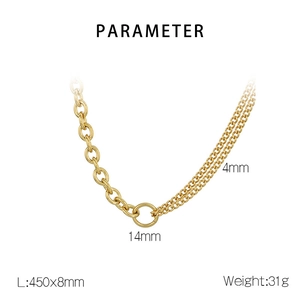 Detailed parameter view of dual-layer gold-plated chain necklace with size measurements