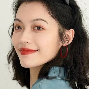 Chic large red geometric hoop earrings for women with a vintage aesthetic look