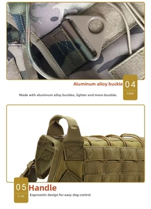 Detail of high-strength aluminum alloy buckle and reinforced handle on tactical dog vest