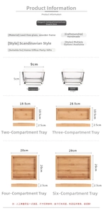 Size chart showing Nordic glass fruit bowls with wooden trays in various grid layouts