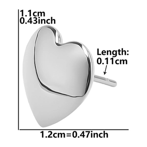 Close-up of heart-shaped stainless steel earring with dimensions 1.1cm by 1.2cm