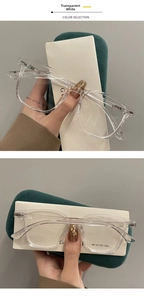 Detailed macro view of transparent white square eyeglass frame with hinge parameters