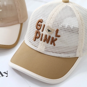 Kids summer mesh baseball cap with bear embroidery and breathable sun protection