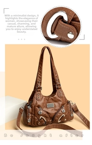 Brown litchi-textured leather tote bag with silver hardware and floral charm details