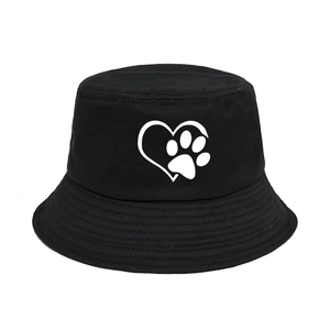 Cotton Canvas Bucket Hat With Heart Cat Paw Print Outdoor Sun Protection Casual Vintage Sun Hat For Women Men