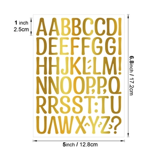 Detailed dimensions of 1-inch metallic gold alphabet stickers for DIY craft decoration