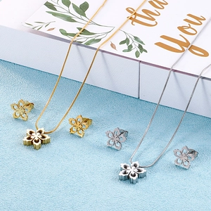 Stainless Steel Hollow Flower Necklace And Earrings Snake Bone Chain Simple Fashion Women