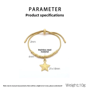 Detail of gold star pendant bracelet showing 2mm and 4mm stainless steel bead chain sizes
