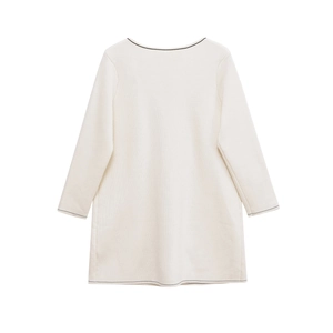 Robe en tricot ivoire à manches longues avec bordures contrastées noires chic
