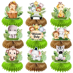Jungle Animal Theme Honeycomb Centerpieces For Baby Shower Birthday Party Table Decorations Welcome Baby Paper Centerpieces