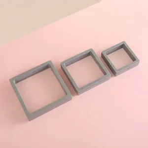 Three-piece set of gray square PE film floating jewelry boxes for rings and earrings