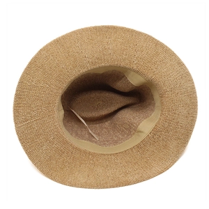 Detailed view of the fine knit texture and internal sweatband of a warm fedora jazz hat