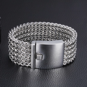 Men's heavy duty stainless steel wheat link chain bracelet with a large silver clasp