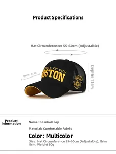 Dettaglio del cappellino a rete con ricamo Boston giallo e cinturino posteriore regolabile