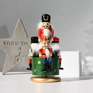 Wooden Nutcracker rotating music box with hand-painted soldiers for European home decor