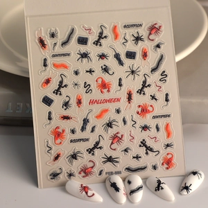3D Halloween insect nail stickers with embossed scorpion and spider designs for DIY manicure