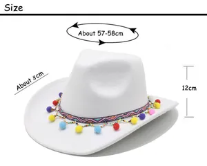 Guide des tailles pour chapeau de cowboy en feutre blanc avec pompons et perles colorés