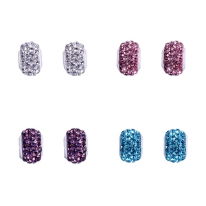 Detailed view of 8 sparkling crystal rhinestones beads in four vibrant colors for DIY jewelry