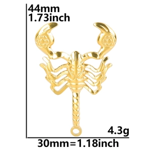 Golden stainless steel scorpion pendant dimensions 44mm height and 30mm width details