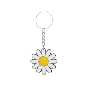 PVC Cartoon Gänseblümchen Schlüsselanhänger mit weißen Blüten und gelber Mitte