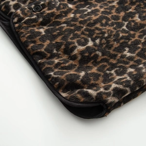 Winter leopard print V-neck cotton vest featuring black trim and button detail