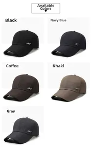 Detail showing five colors of baseball caps with textured fabric and metal accents