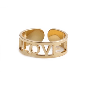Adjustable golden open ring with cutout LOVE lettering design for women fashion